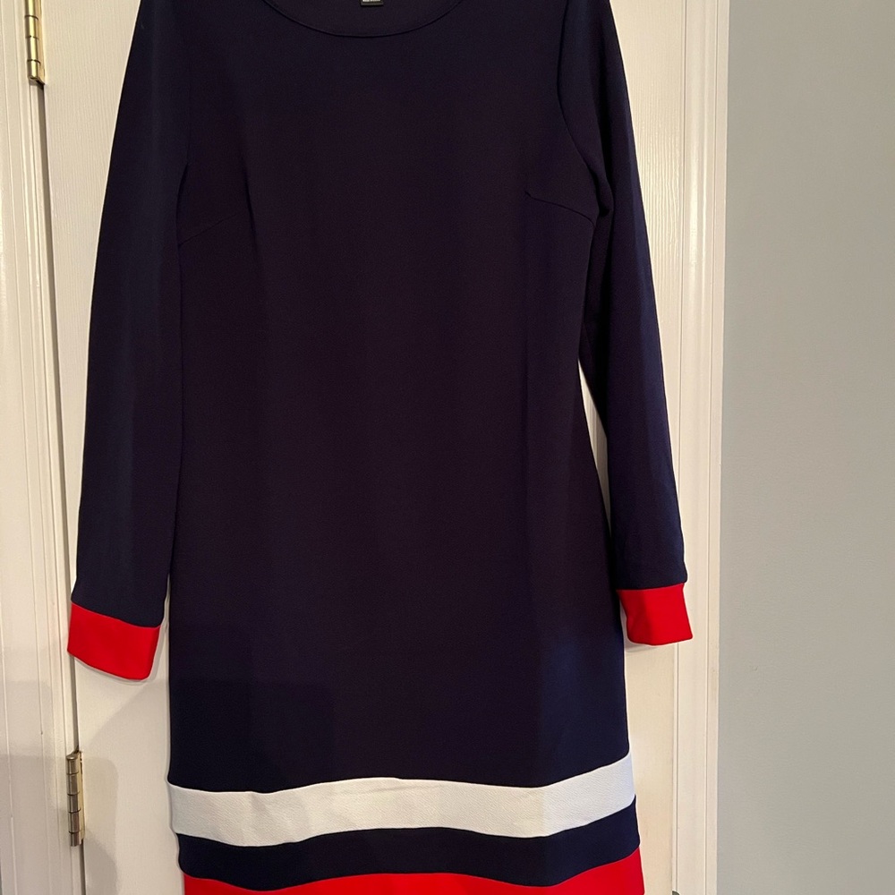 SHEIN Blue and White Long Sleeve Sheath Dress